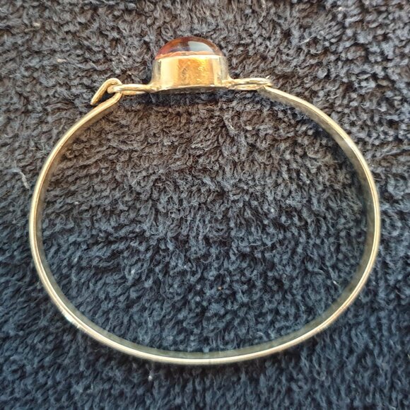 Vintage TAXCO TA-220 Mexico 925 Sterling Silver Opal Art Glass Bangle Bracelet - Picture 6 of 11